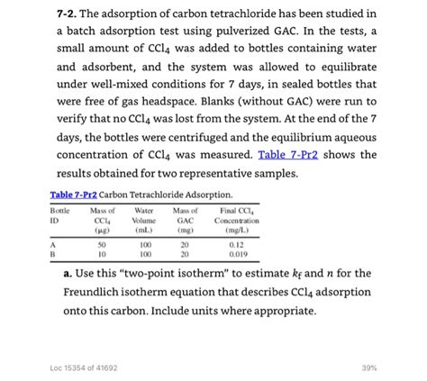 Solved The adsorption of carbon tetrachloride has been 